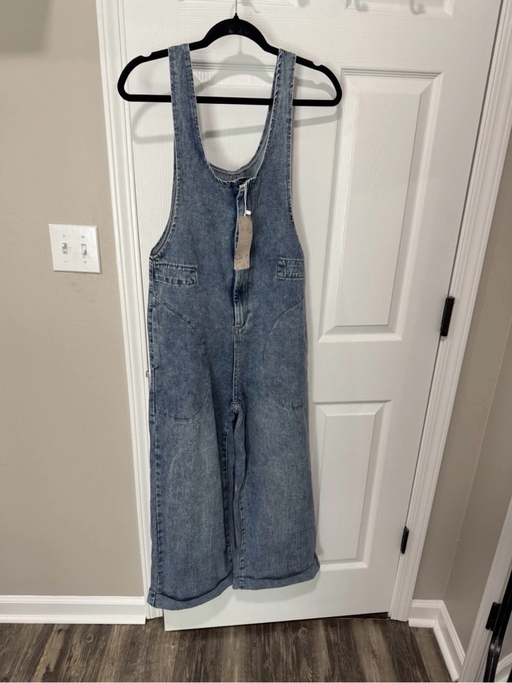 EMERY ROSE Blue Denim Wide-Leg Overalls for Women - Picture 9 of 9